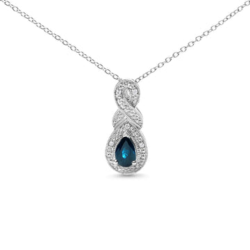 .925 Sterling Silver 6x4mm Pear Sapphire and Diamond Accent Infinity Drop 18" Pendant Necklace (H-I Color, SI1-SI2 Clarity)