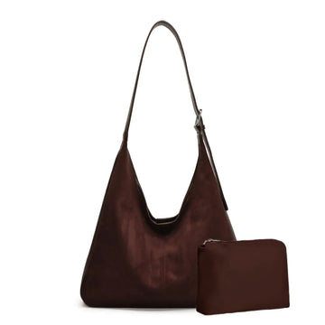Suede Tote Bag Hobo Bag for Women Retro Slouchy Suede Hobo Bag with Adjustable Strap Stylish Office Tote Handbag (Coffe)