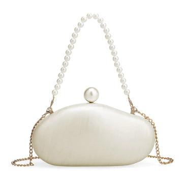 YYW Acrylic Evening Clutch Purses for Women Shell Marble Handbag Shoulder Bag with Pearl for Wedding Party Prom (White)