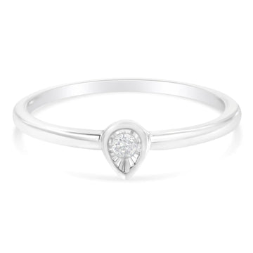 .925 Sterling Silver 1/20 Carat Diamond Teardrop Pear-Shaped Miracle Set Petite Fashion Promise Ring (J-K Color, I1-I2 Clarity)