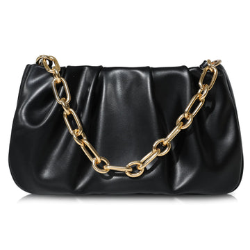 Popizard Evening Purse for Women - Black Pleated Strap PU Clutch Small Shoulder Bag Removable Chain Adjustable Strap Handbag Zipper Closure