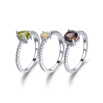 Simple Natural Topaz and Diopside Ring Sets