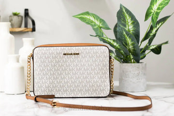 Michael Kors Jet Set Large East West Vanilla Leather Crossbody Bag Handbag