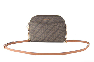 Michael Kors Jet Set Medium Brown Signature PVC X Cross Dome Crossbody Handbag