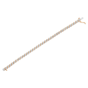 .925 Sterling Silver 1/10 Cttw Diamond Round Miracle Plate and "S" Link Tennis Bracelet (I-J Color, I2- I3 Clarity) - 7"