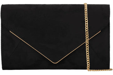 Venoline Faux Suede Women Evening Bag Foldover Clutch Purse Cocktail Prom Party Formal Envelope Handbag Black