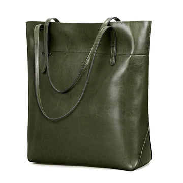 Kattee Vintage Genuine Leather Tote Shoulder Handbag for Woman with Adjustable Handles (Green)