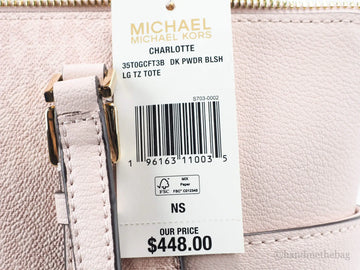 Michael Kors Charlotte Large Dark Powder Blush Signature PVC Top Zip Tote Handbag