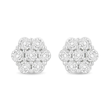 14K White Gold 1.0 Cttw Prong Set Round-Cut Diamond Floral Stud Earrings (H-I Color, I1-I2 Clarity)