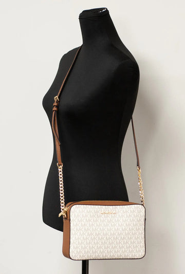 Michael Kors Jet Set Large East West Vanilla Leather Crossbody Bag Handbag