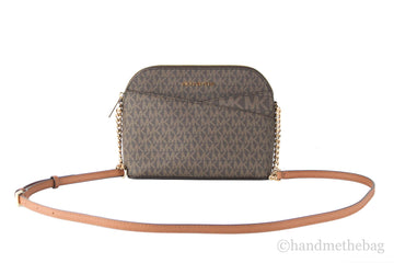 Michael Kors Jet Set Medium Brown Signature PVC X Cross Dome Crossbody Handbag