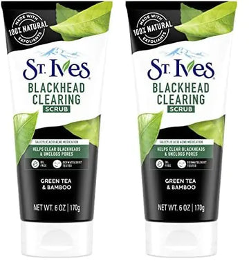 St. Ives Blackhead Clearing Face Scrub Clears Blackheads & Unclogs Pores Green Tea & Bamboo Salicylic Acid Acne Treatment Facial Scrub Moderate Exfoliator Skin Care with Natural Exfoliants 6 oz