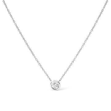 10K Gold Round Brilliant-Cut Diamond Modern Bezel-Set Solitaire 16"-18" Pendant Necklace (H-I Color, SI2-I1 Clarity)