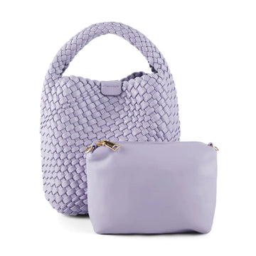 LIKEBAG Woven Tote Bag for Women Vegan Leather Medium Size Summer Beach Travel Handbag and Purse Retro Handmade Shoulder Bag (Purple)
