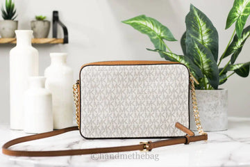 Michael Kors Jet Set Large East West Vanilla Leather Crossbody Bag Handbag