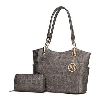 MKF Collection Shoulder Bag for Women & Wallet Purse Set: PU Leather Tote Bag Top-Handle Handbag Stylish by Mia K