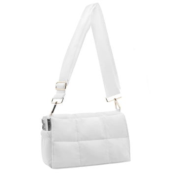 NAARIIAN Puffer Shoulder Bag Puffy Crossbody Purse Cotton Padded Quilted Handbag Designer Dupes Women Hobo Tote Bag (White)
