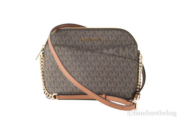 Michael Kors Jet Set Medium Brown Signature PVC X Cross Dome Crossbody Handbag