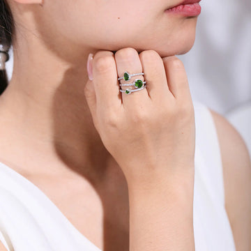 Simple Natural Topaz and Diopside Ring Sets