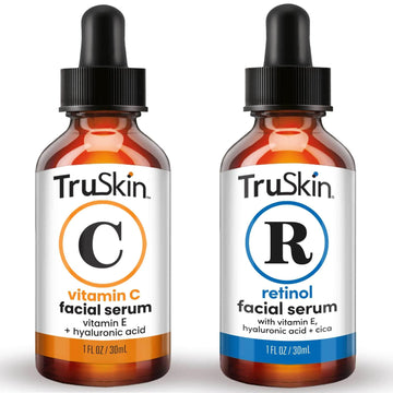 TruSkin Face Serum Duo – Retinol Serum for Face & Vitamin C Serum – Anti Aging Skin Care Gift Set for Women – Skin Care for Bright Smooth & Firm Skin – 1 fl oz 2 Bottles