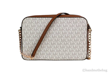 Michael Kors Jet Set Large East West Vanilla Leather Crossbody Bag Handbag