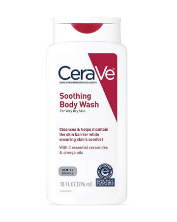 CeraVe Soothing Body Wash for Dry Skin Shower Oil for Sensitive Dry Itchy and Eczema-Prone Skin Fragrance Free & Paraben Free & Sulfate Free 10 oz