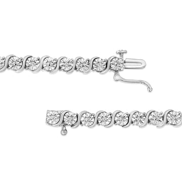 .925 Sterling Silver 1/10 Cttw Diamond Round Miracle Plate and "S" Link Tennis Bracelet (I-J Color, I2- I3 Clarity) - 7"