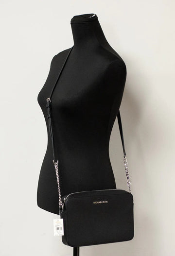 Michael Kors Jet Set Large East West Black Saffiano Leather Crossbody Handbag