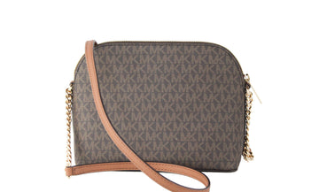 Michael Kors Jet Set Medium Brown Signature PVC X Cross Dome Crossbody Handbag