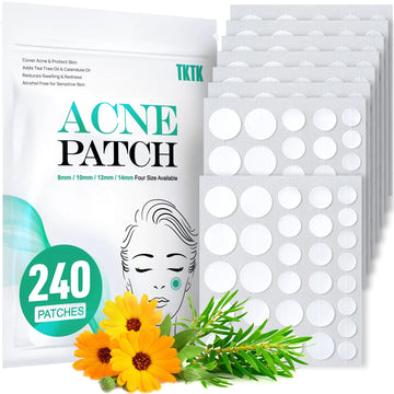 TKTK Pimple Patches for Face 4 Sizes Acne Patches Hydrocolloid Zit Patches Acne Dots Cystic Pimple Stickers Acne Cover Patch with Tea Tree and Calendula Oil (240 count)