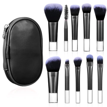 10 Pcs Travel Makeup Brushes Mini Makeup Brushes Travel Set with Case Portable Travel Size Makeup Brushes Cosmetic Brushes Kit for Foundation Eyeshadow Highlight Contour Blush & Concealer (black)
