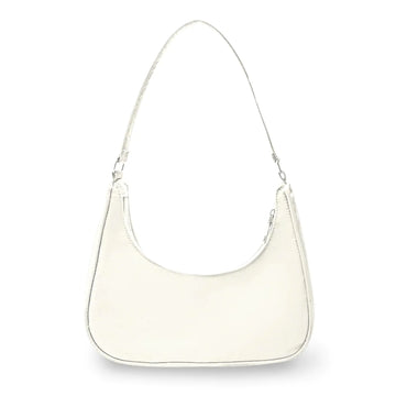WisePoint Crescent Bag Nylon Dumpling Bag with Zipper Mini Handbag for women Fashionable Luna Bag for Shopping Dating (white)