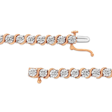 .925 Sterling Silver 1/10 Cttw Diamond Round Miracle Plate and "S" Link Tennis Bracelet (I-J Color, I2- I3 Clarity) - 7"
