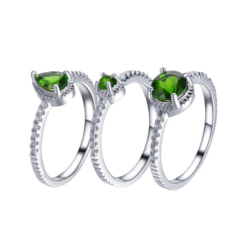 Simple Natural Topaz and Diopside Ring Sets