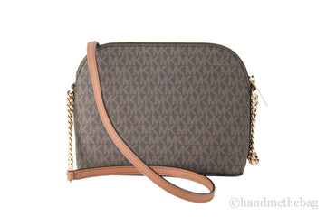 Michael Kors Jet Set Medium Brown Signature PVC X Cross Dome Crossbody Handbag