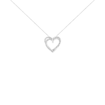.925 Sterling Silver 1/4 cttw Prong Set Round-Cut Diamond Woven Double Heart 18" Pendant Necklace (I-J Color, I2-I3 Clarity)