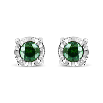 Sterling Silver Rose Cut Treated Green Diamond Solitaire Stud Earrings (0.25 cttw, Green Color, I2-I3 Clarity)