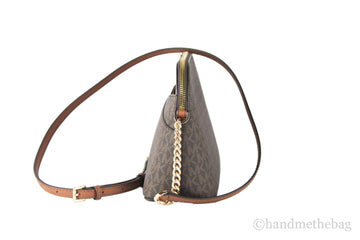Michael Kors Jet Set Medium Brown Signature PVC X Cross Dome Crossbody Handbag