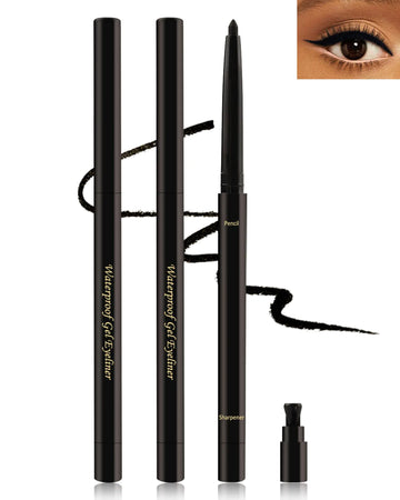 Black Gel Eyeliner for Older Women Waterproof Smudge-Proof Retractable Eyeliner Pencil Long Lasting 24H Matte Cream Eyeliner Waterline with Sharpener Eye Liner for Mature Women Sensitive Eyes-2Pcs