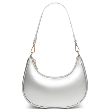 WuliTown Shoulder Bags for Women Cute Hobo Tote Handbag Mini Clutch Purse with Zipper Closure (Silver)