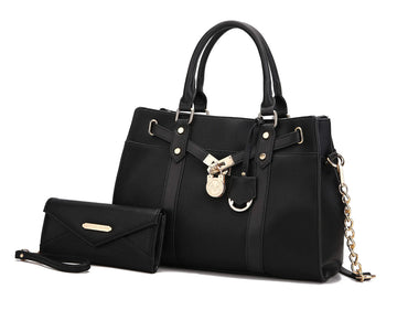 MKF Crossbody Tote Bag for Women & Wristlet Wallet Purse Set – PU Leather Top-Handle Satchel Shoulder Handbag Black