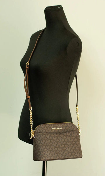 Michael Kors Jet Set Medium Brown Signature PVC X Cross Dome Crossbody Handbag