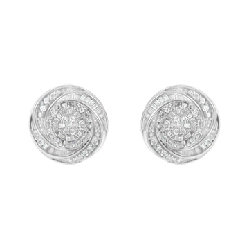 .925 Sterling Silver 1/4 Cttw Baguette and Round Diamond Swirl Love Knot Stud Earrings (I-J Color, I3 Clarity)