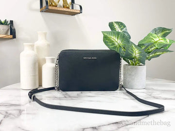 Michael Kors Jet Set Large East West Black Saffiano Leather Crossbody Handbag